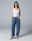 Blue & Gold Textured Half Barrel Jeans | The Lara