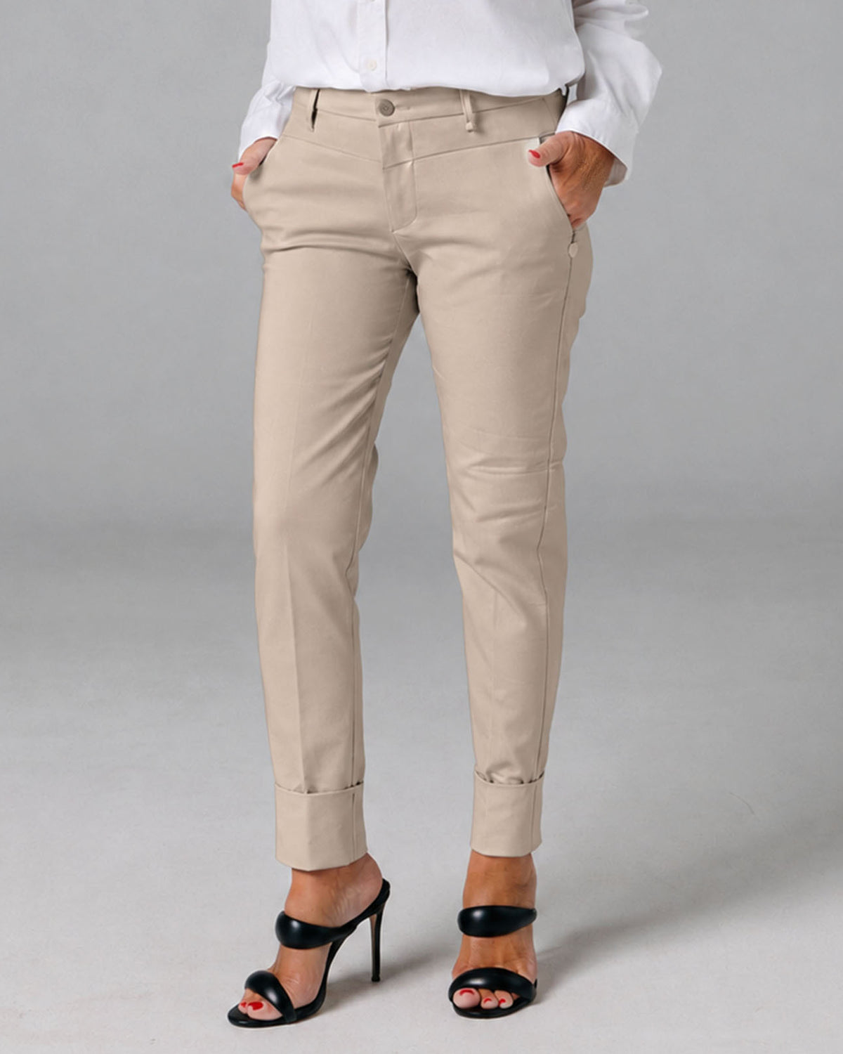 Sand Ankle Chino Trousers, The Lola, waist-down view