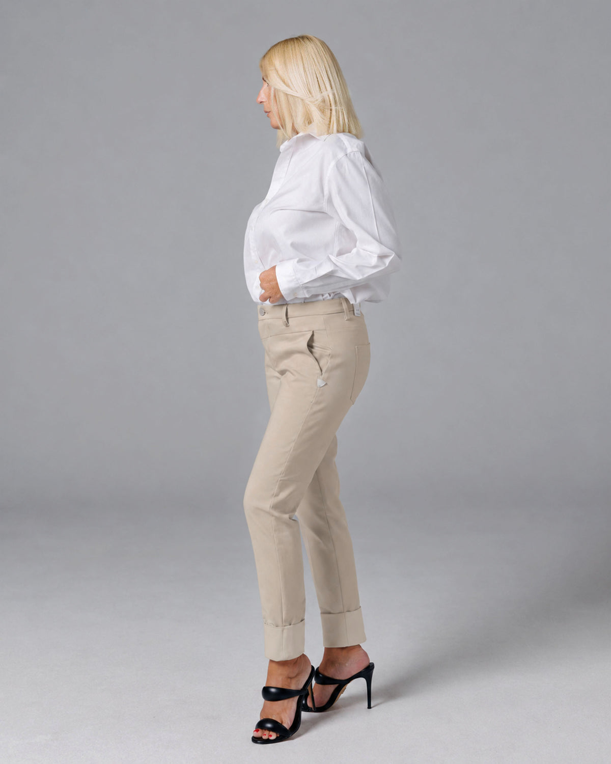 Sand Ankle Chino Trousers, The Lola, side view