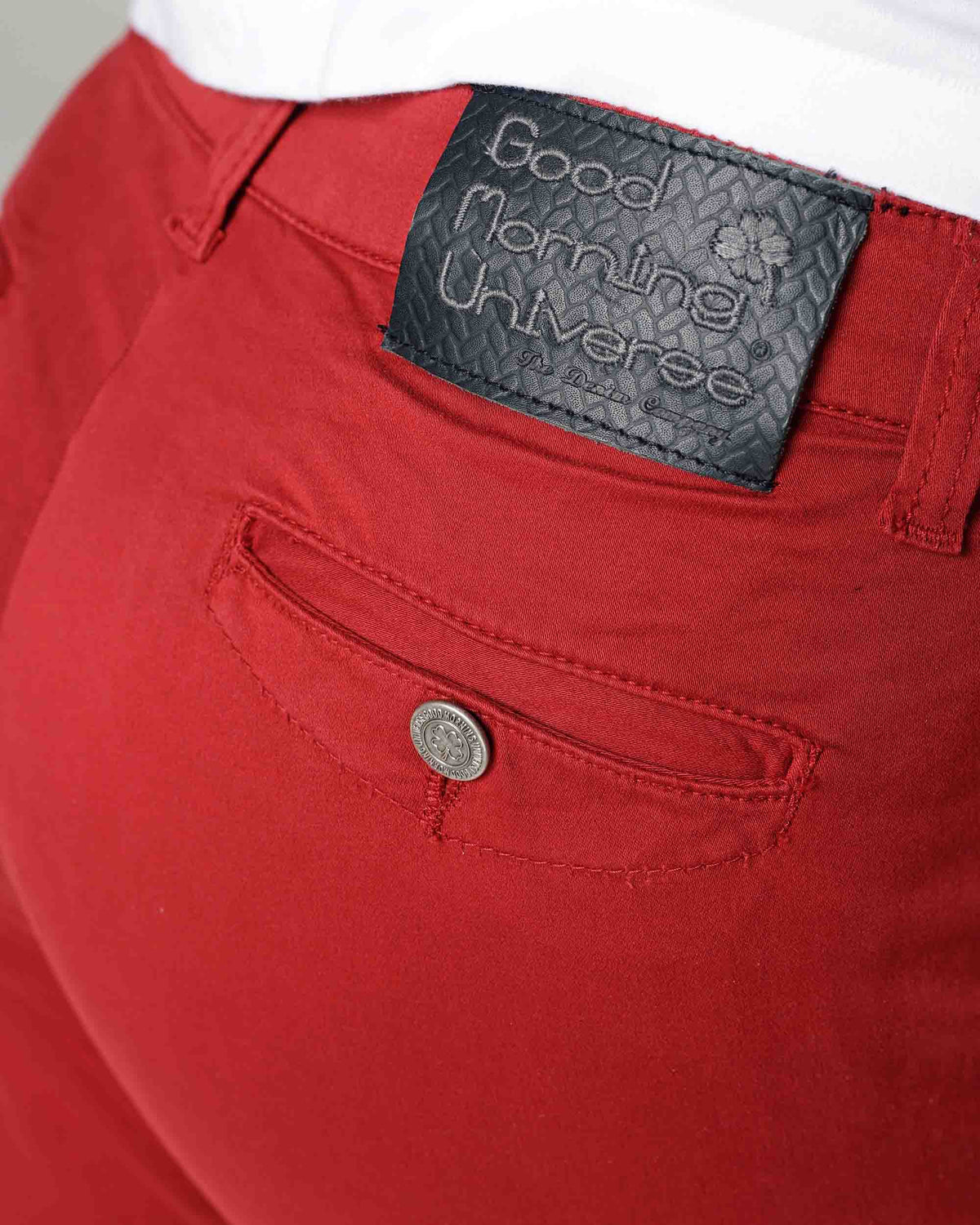 Dark Red Tapered Chinos, The Venice, close-up detail