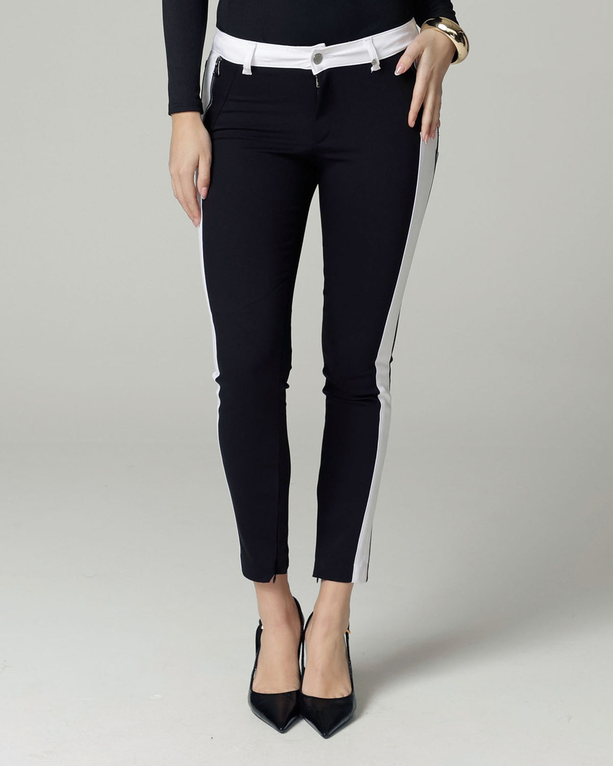 Black & White Stripe Skinny Trousers | The Bonita