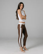 Coffee & White Stripe Skinny Trousers | The Bonita