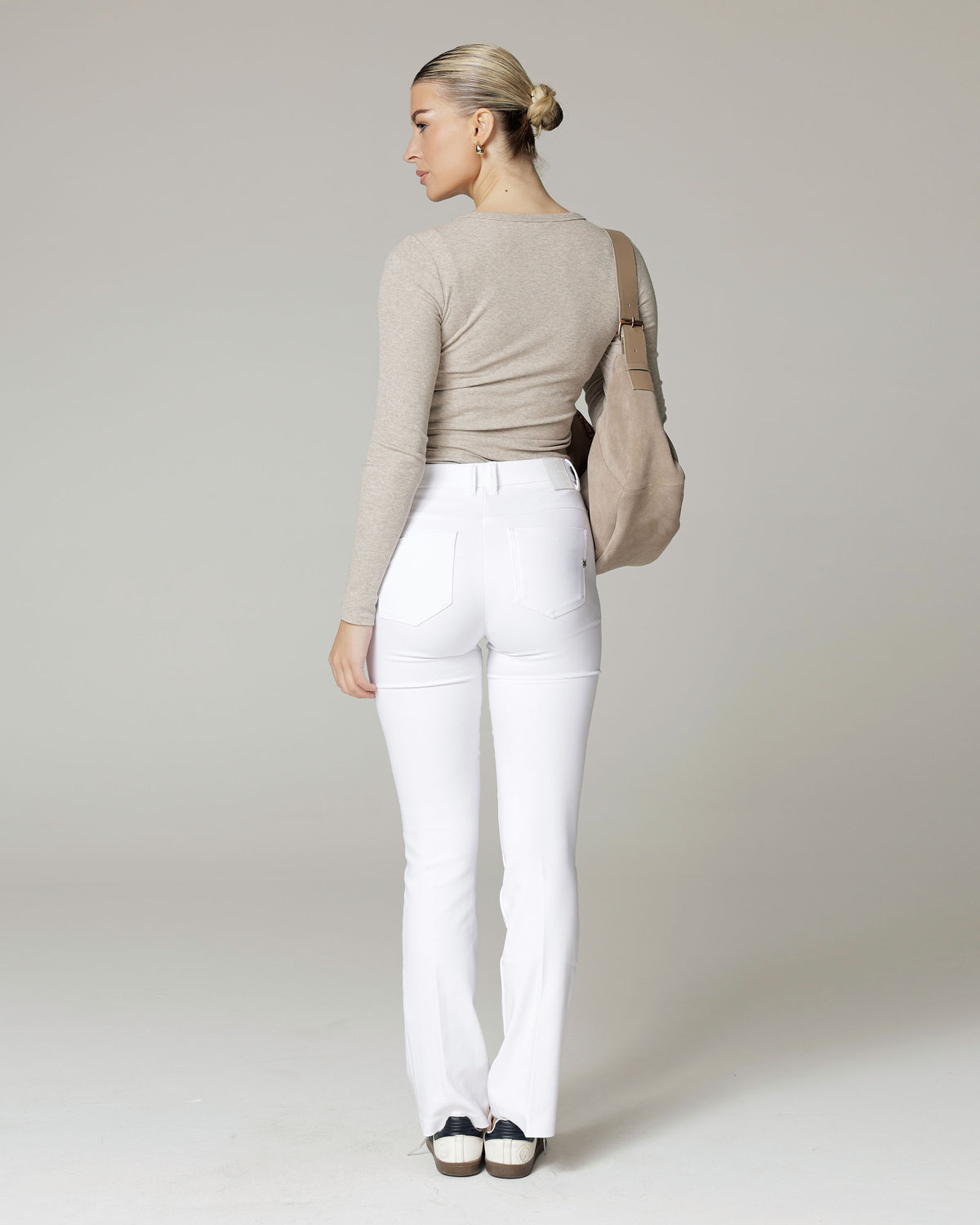 White Bootcut Flare Trousers, The Venezia, back view, second photo