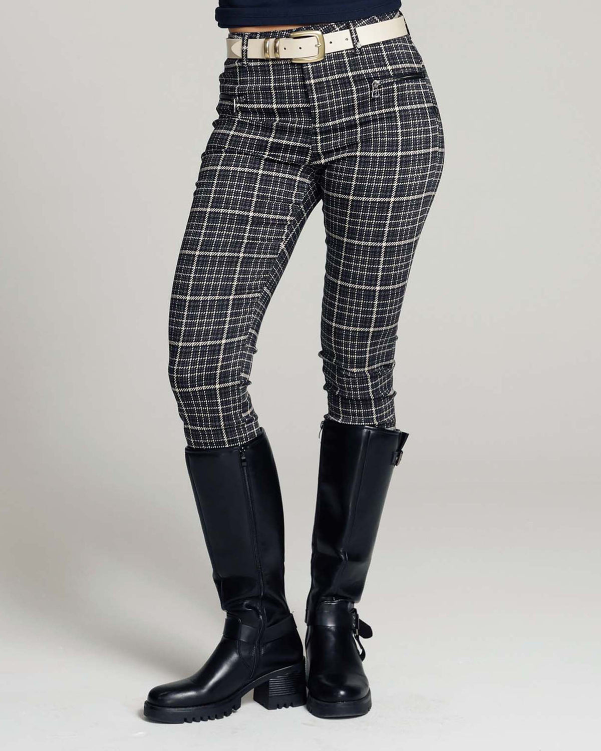 Grey Checkprint Skinny Trousers, The Elisa, waist-down view
