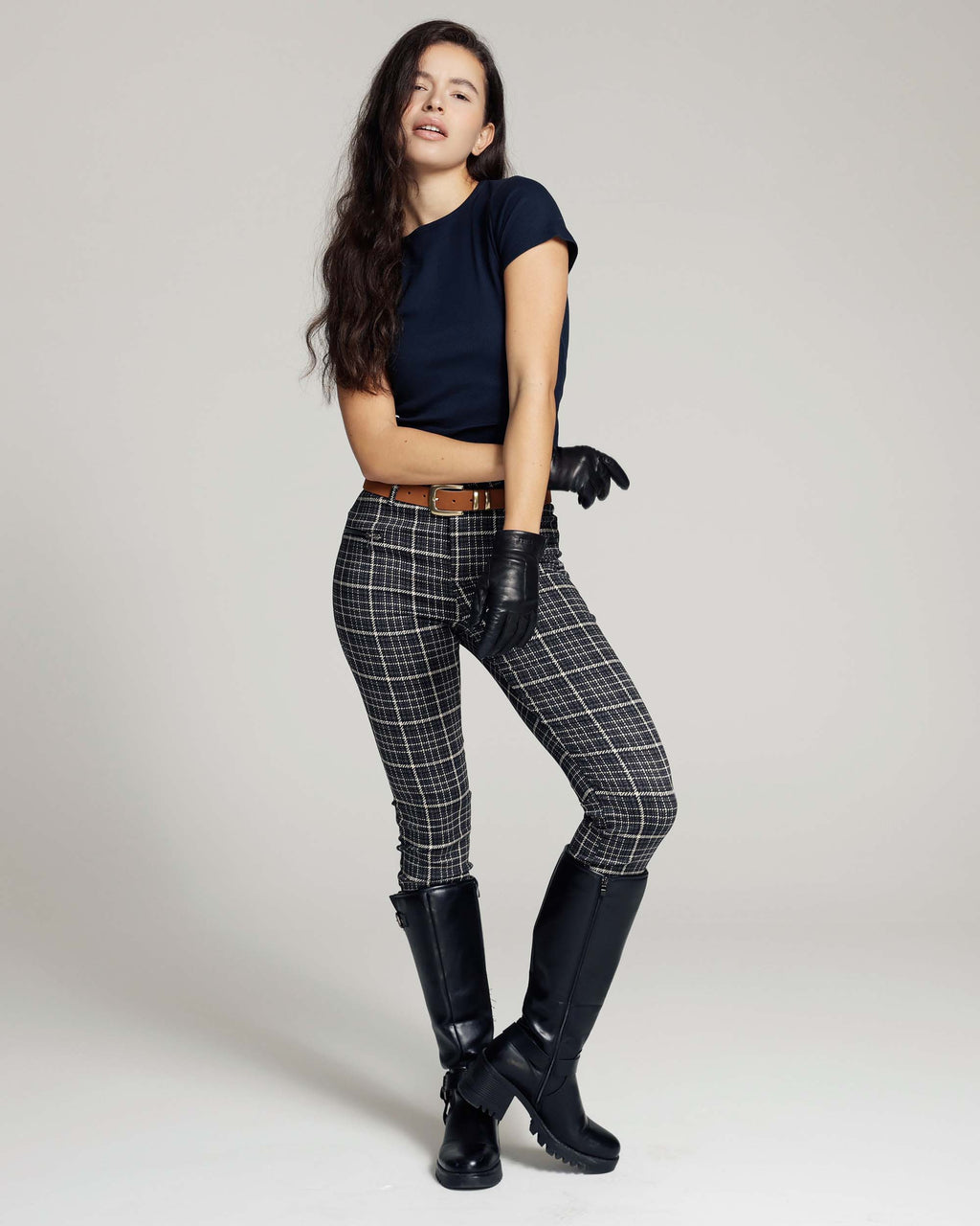 Grey Checkprint Skinny Trousers | The Elisa