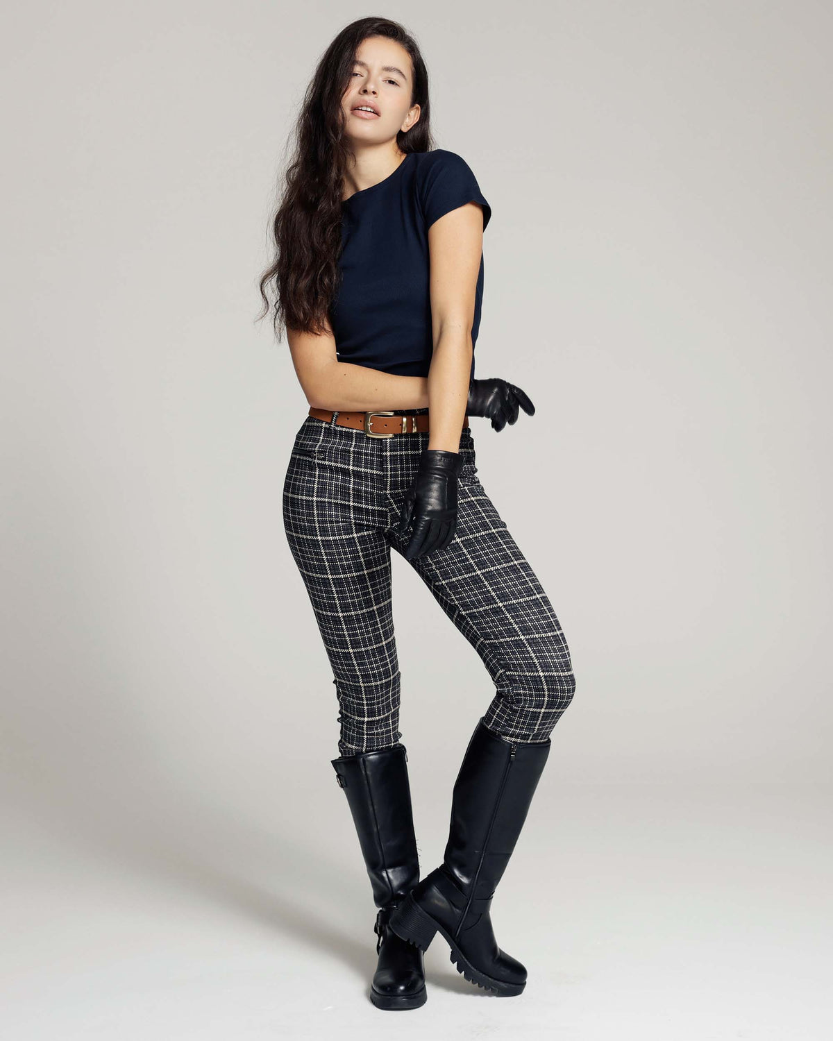 Grey Checkprint Skinny Trousers | The Elisa