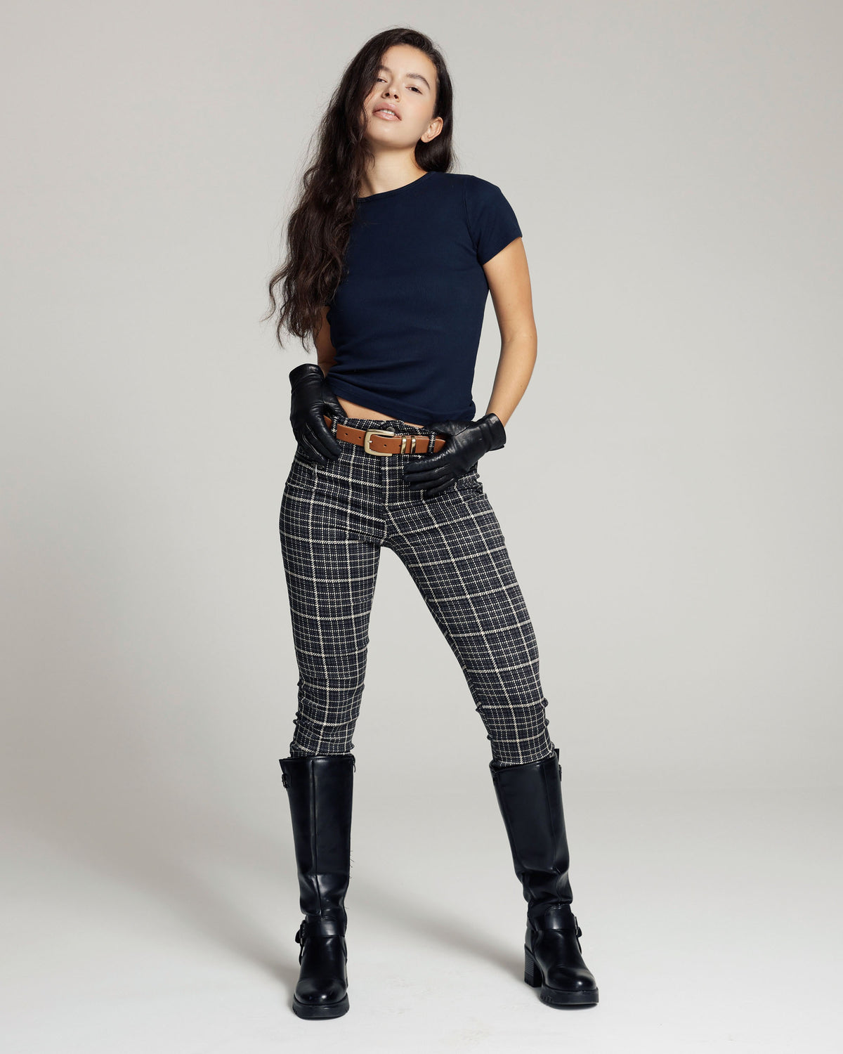 Grey Checkprint Skinny Trousers, The Elisa, front view, second photo