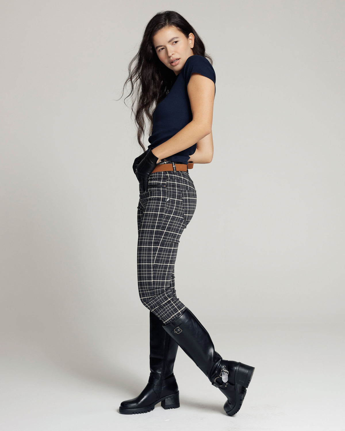Grey Checkprint Skinny Trousers | The Elisa