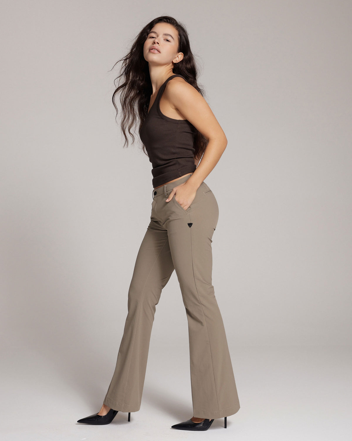 Stone Flare Trousers, The Dolce, side view, second photo