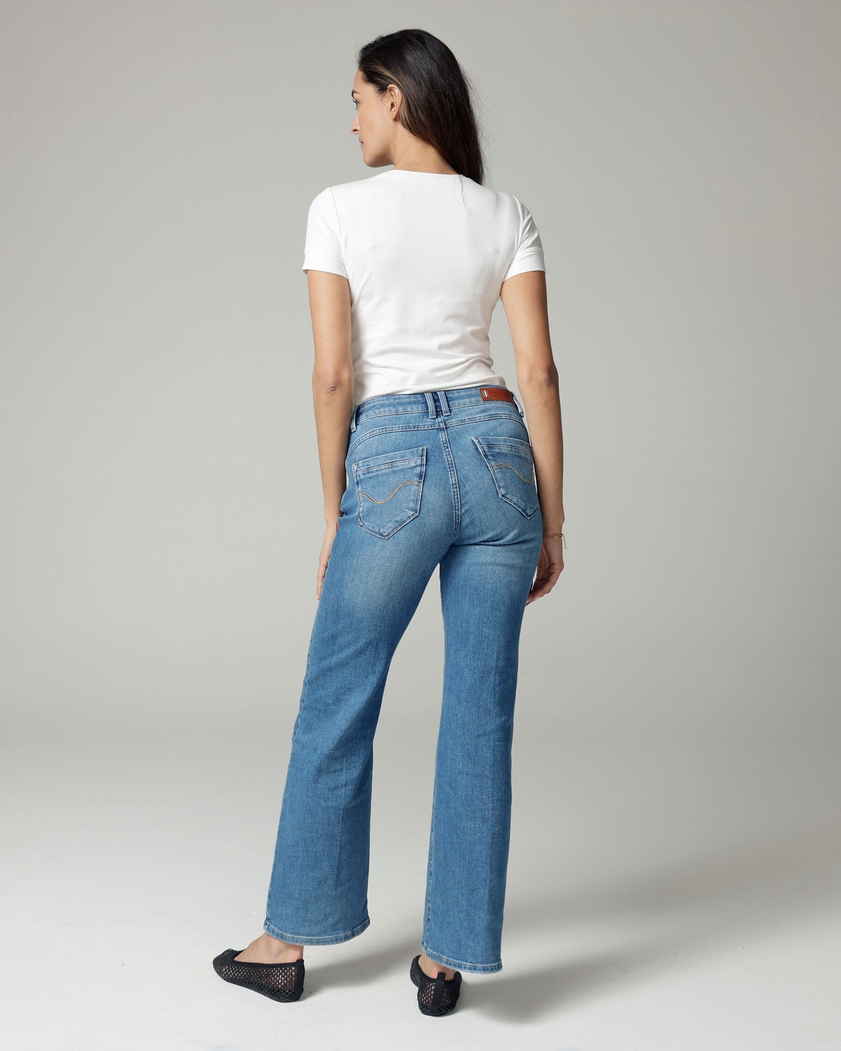 Light Vintage Blue Wide-Leg Mid-Rise Jeans, The Isa, back view