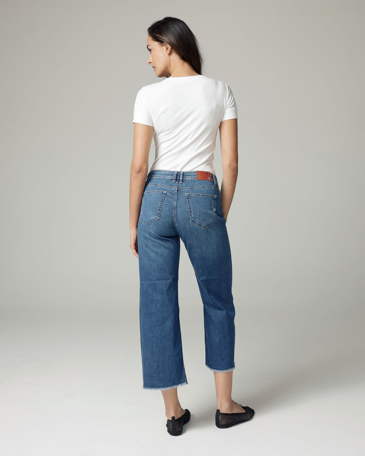 Mid-Blue Straight-Leg Cropped Mid-Rise Jeans, The Nancy, back view