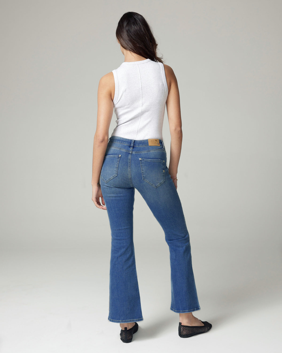Super Vintage Blue Flare High-Rise Jeans, The Catania, back view