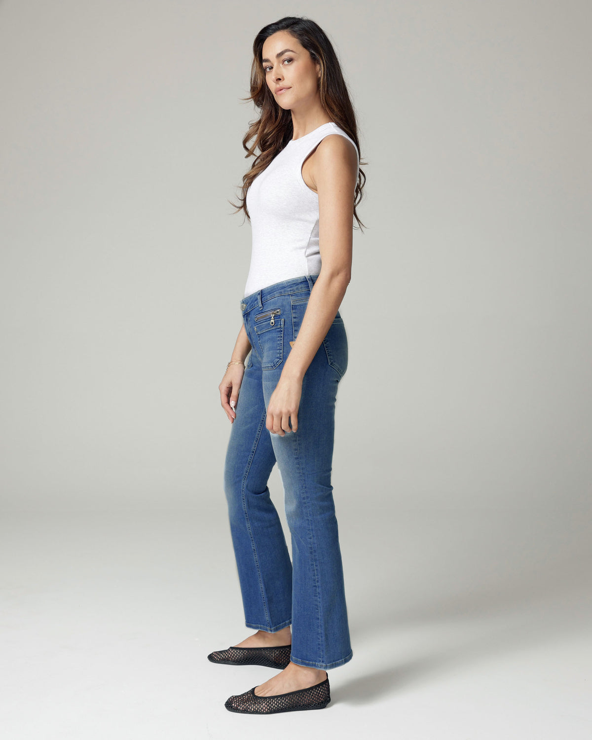 Super Vintage Blue Flare High-Rise Jeans, The Catania, side view