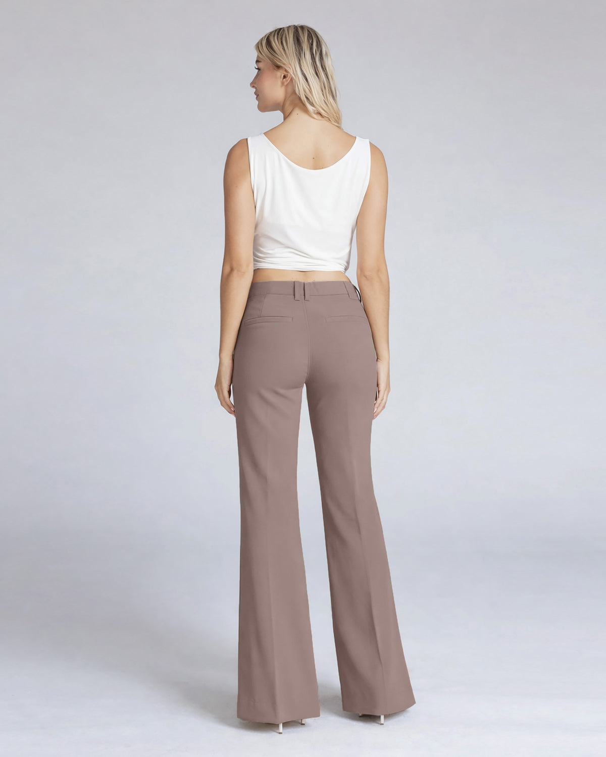 Light Hazelnut Wide-Leg High-Rise Trousers, The Atena, back view