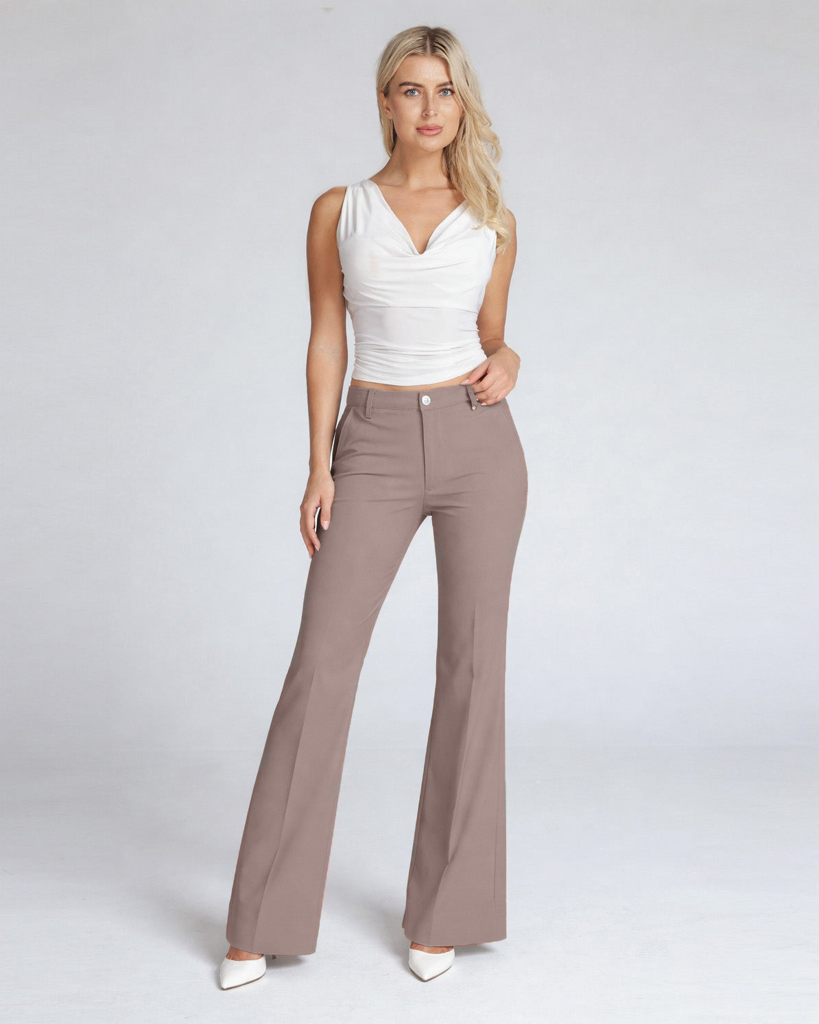 Light Hazelnut Wide-Leg High-Rise Pants | The Atena Hauptbild