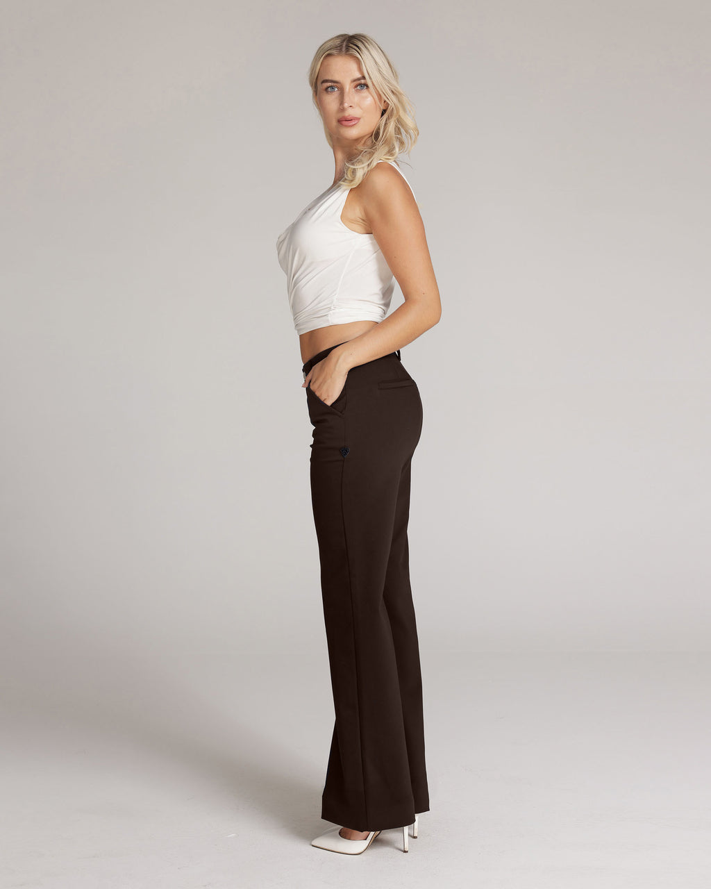 Dark Brown Wide-Leg High-Rise Pants | The Atena