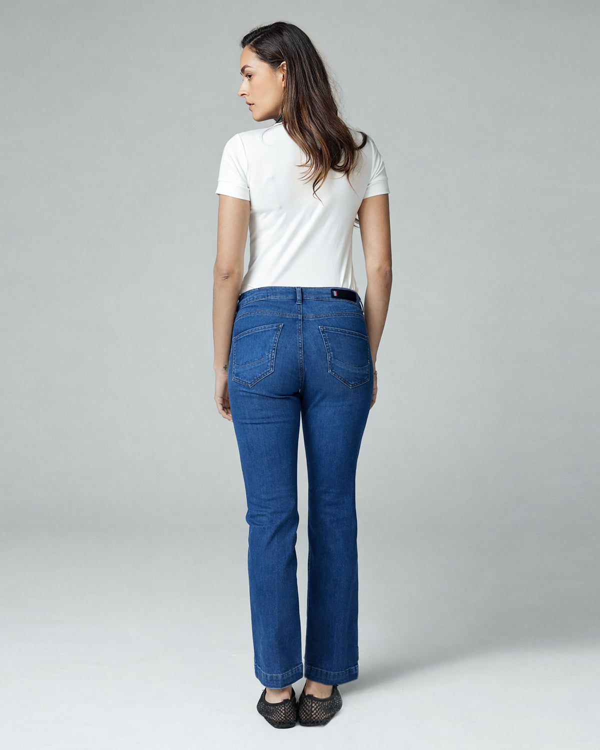 Mid-Blue Bootcut Mid-Rise Jeans, The Luna, back view