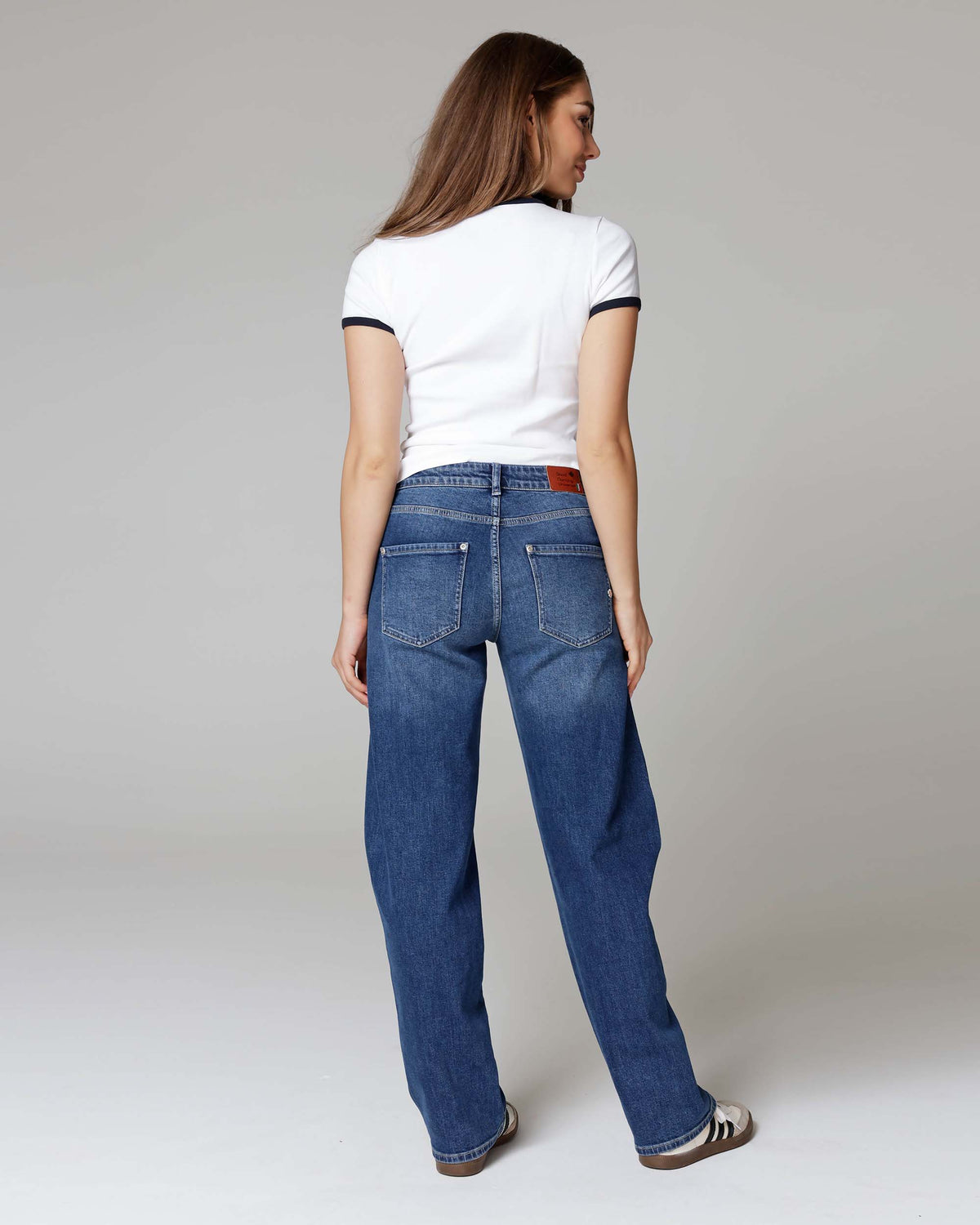 Mid-Blue Barrel-Leg Jeans, The Kristin, back view