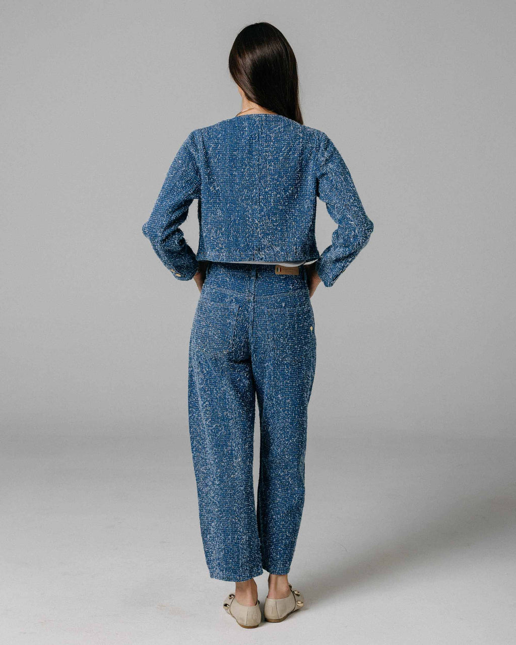 Blue & Gold Textured Denim Jacket | The Margot