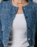Blue & Gold Textured Denim Jacket | The Margot