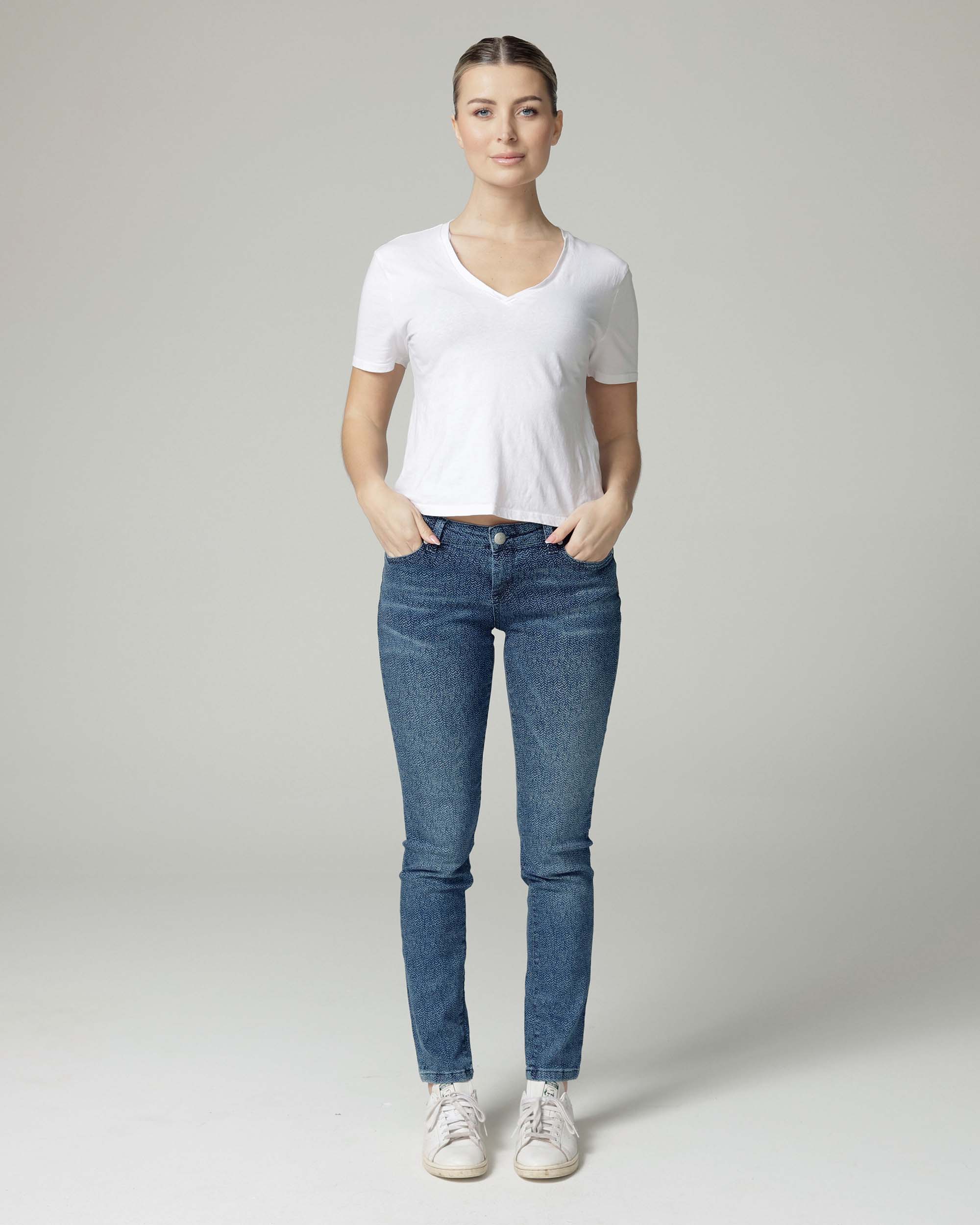 Indigo Fishbone Print Slim Jeans | The Merty Hauptbild