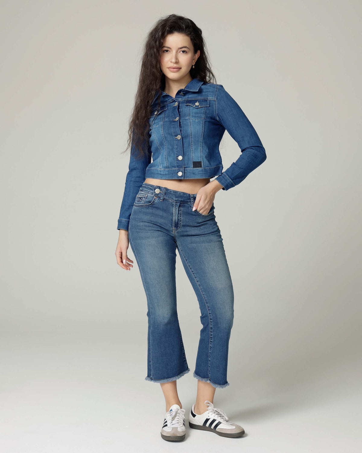 Mid Blue Cropped Denim Jacket | The Elisa