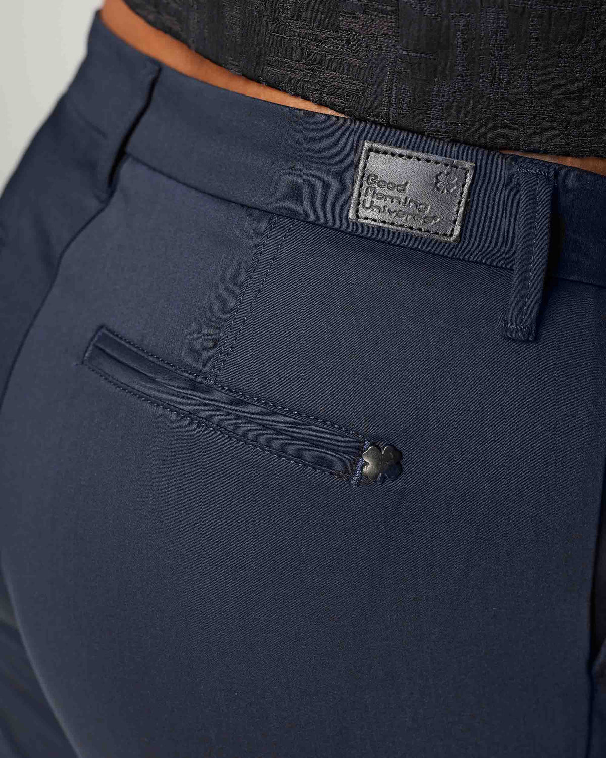 Navy Slim Straight Trousers, The Leana, close-up detail