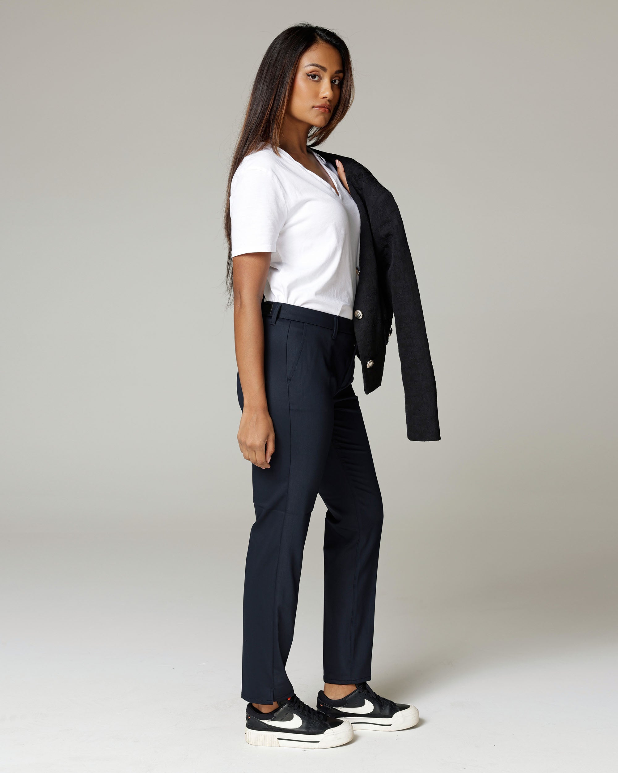Navy Slim Straight Trousers | The Leana Zweitbild