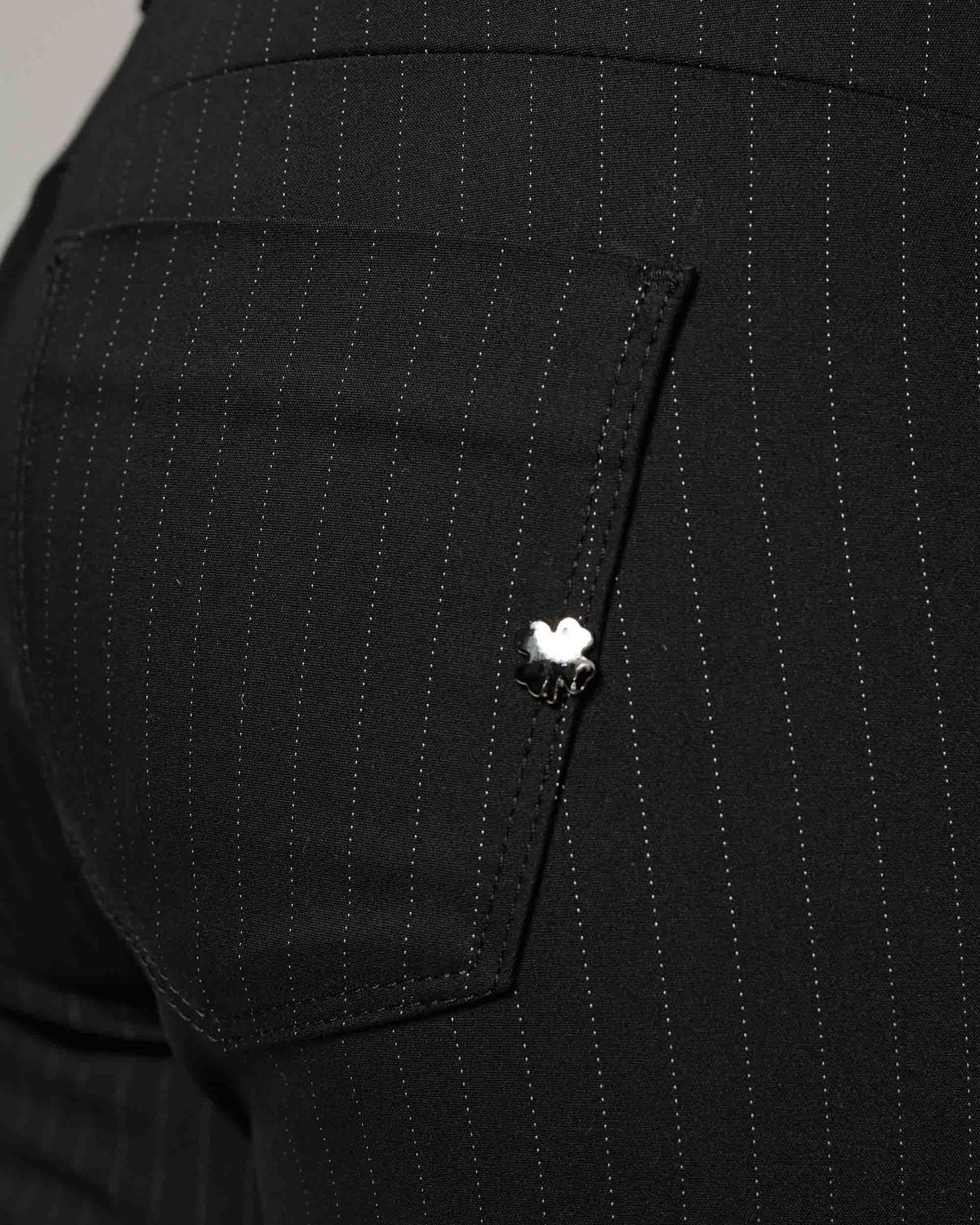 Black Pinstripe Skinny Trousers, The Amara, close-up detail