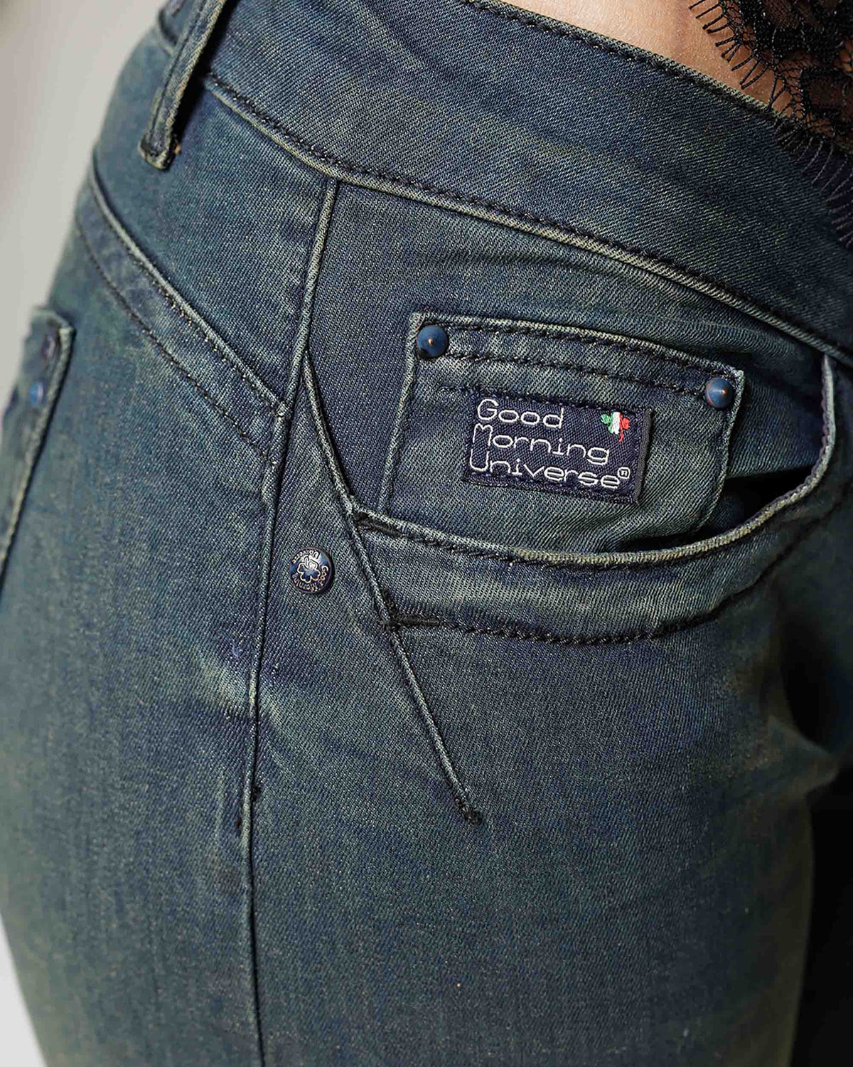 Dark Ocean Skinny Jeans, The Sun, close-up detail