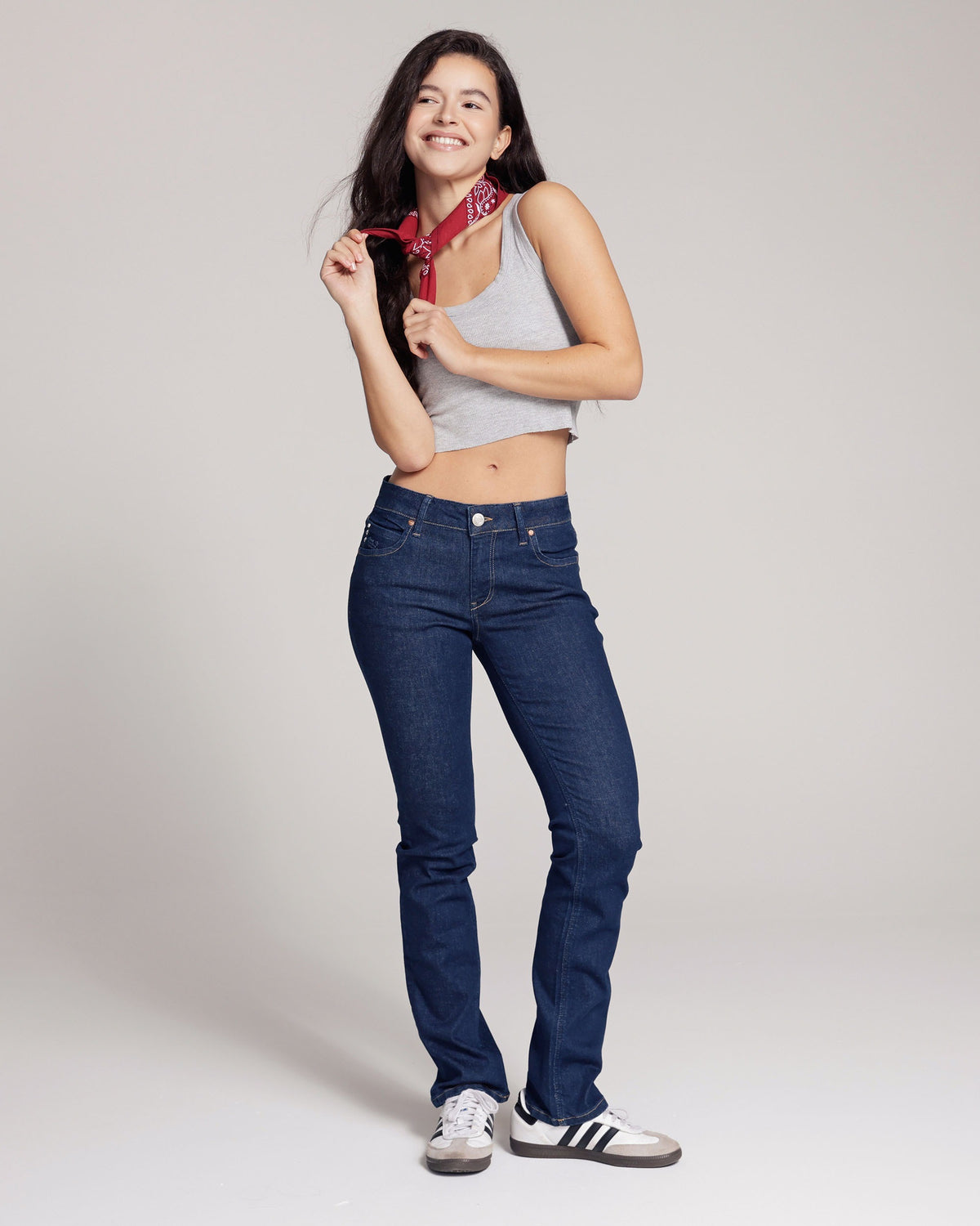 Dark Prewashed Straight Jeans, The Diamond, posed three-quarter view